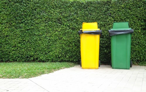 Recyclable materials being sorted during garage clearance
